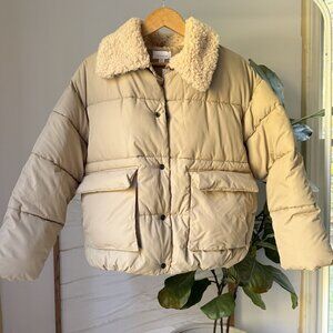 NWT Women's TOPSHOP Puffer Jacket Beige Tan Size US 4 Small S NEW